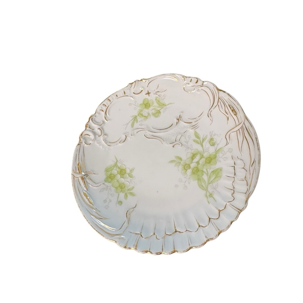 Vintage Bavarian China Germany Floral Gold Scalloped Plate 8.25"